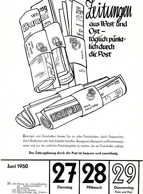 27. Juni 1950 – „Zeitungen aus West und Ost – täglich pünktlich durch die Post“