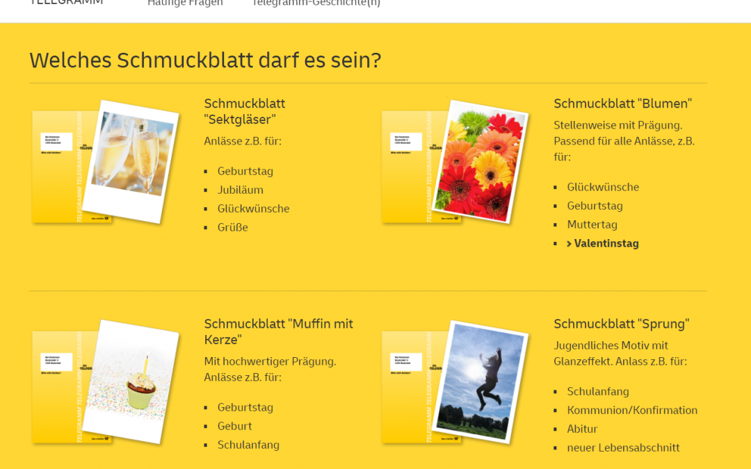 Schmuckblatttelegramme zu den Feiertagen