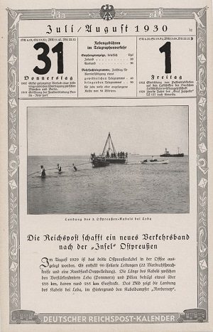 Kalenderblatt vom 31.7./1.8.1930:  Die Ostpreußenkabel